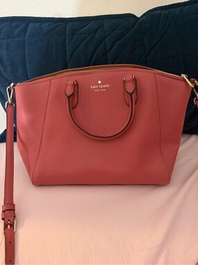 kate spade Coral Pebbled Leather Tote with Gold Hardware
